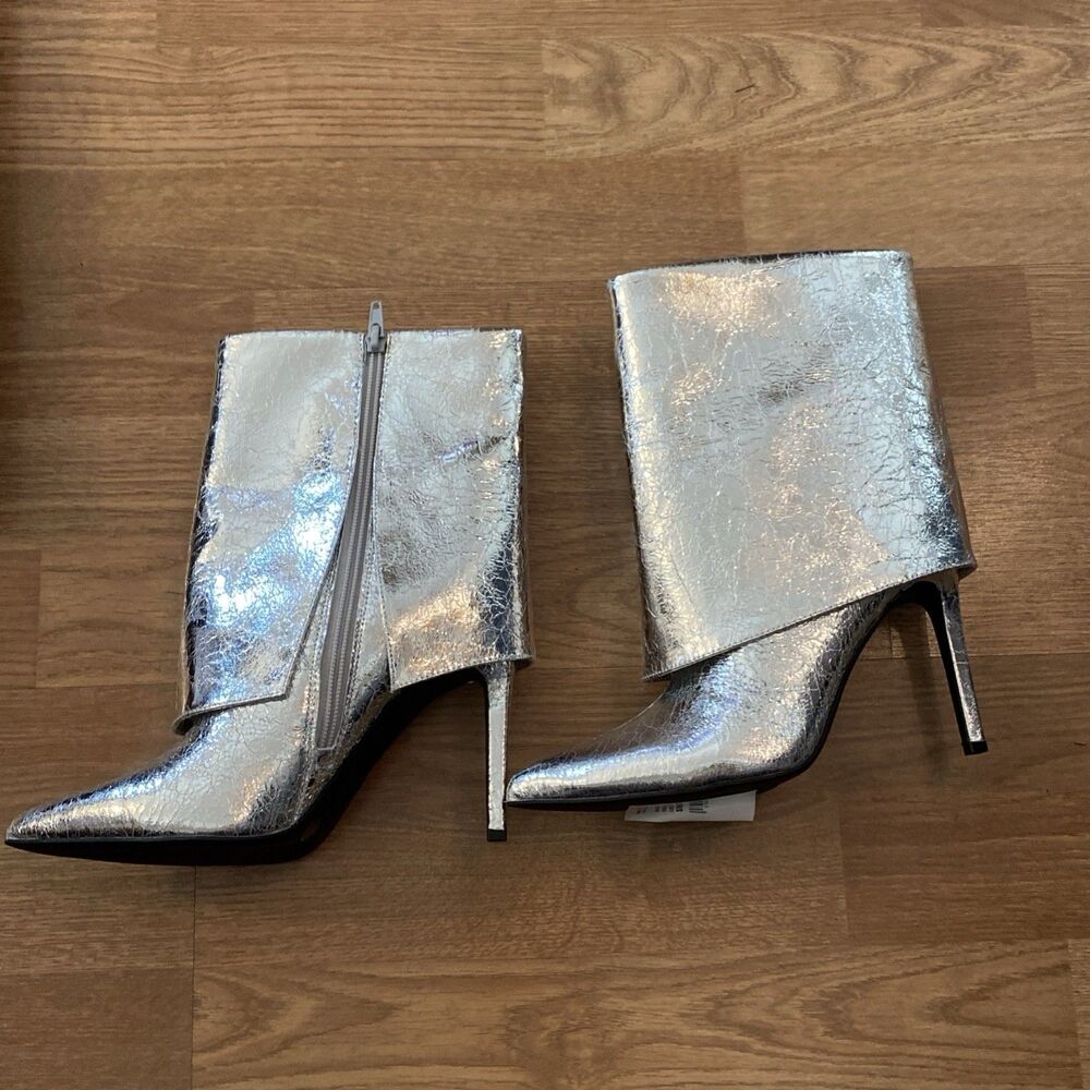 I.N.C. Womens Sabeel Cuff Booties Silver Crinkle Size 8M NIB - Picture 4 of 10